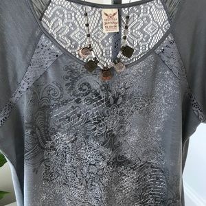 Gray Lace-Back Faded Glory XL 16-18 Tee-Shirt